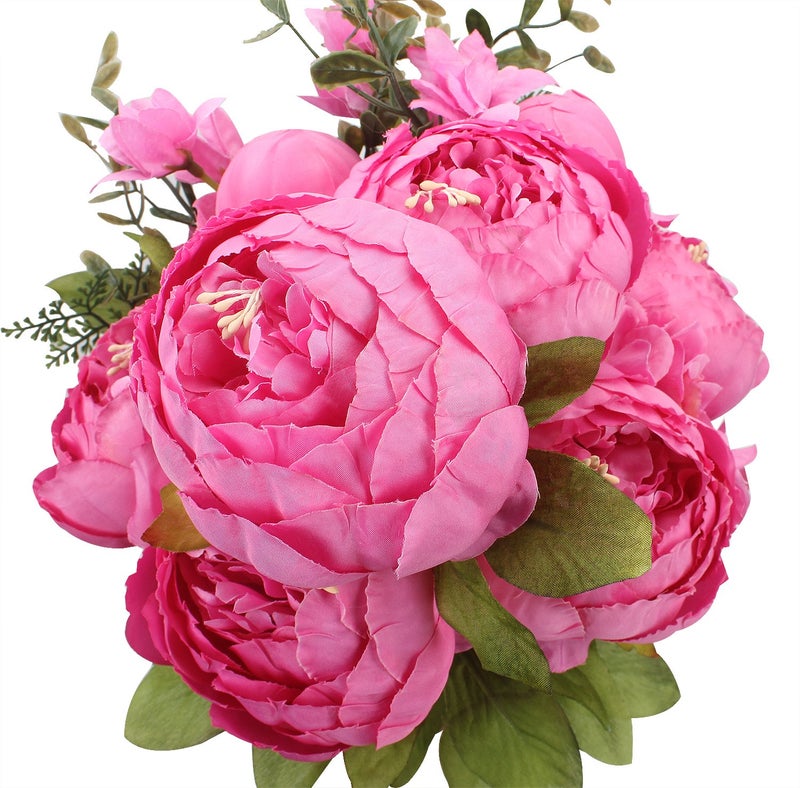 Duovlo Springs Flowers Artificial Silk Peony Bouquets Wedding Home Decoration,Pack of 1 (Spring Peach Pink) - Image 1